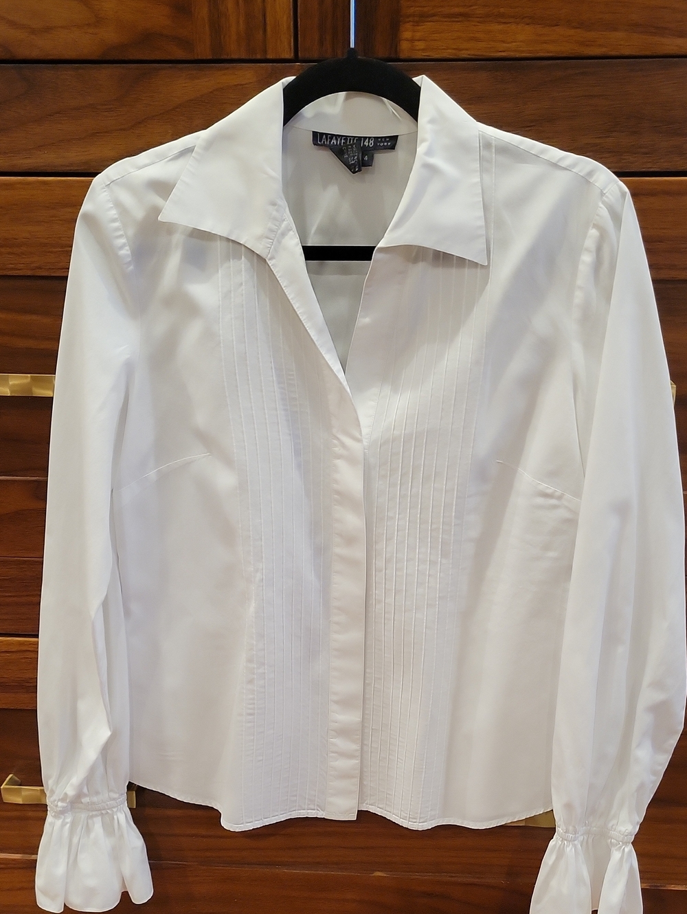 Lafayette 148 New York White Pleated-Front Dress Shirt